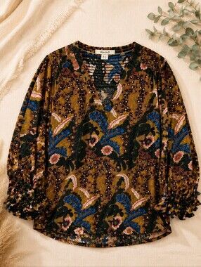 White Stuff Boho Floral Blouse UK14 Flowy Top
